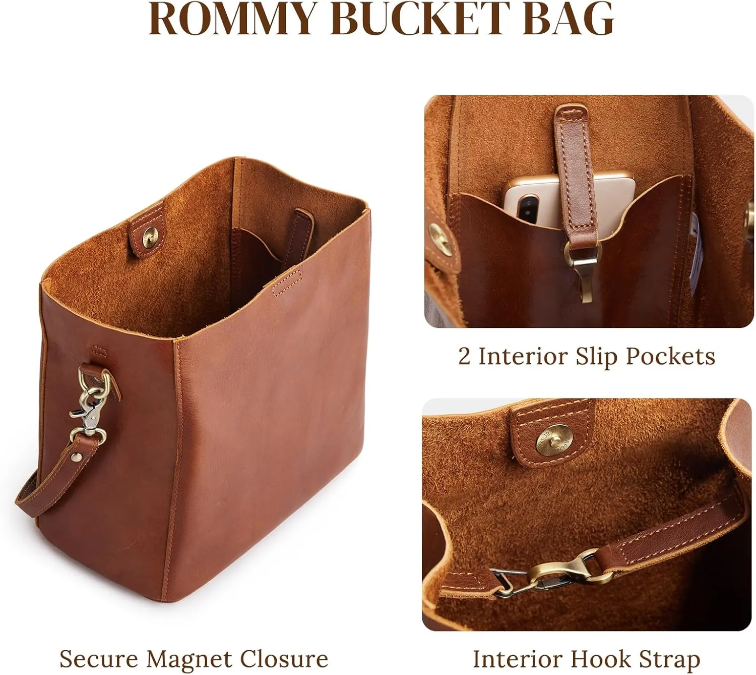 S-ZONE Full Grain Leather Crossbody Bags for Women Shoulder Bag Butterfly Bucket Purses