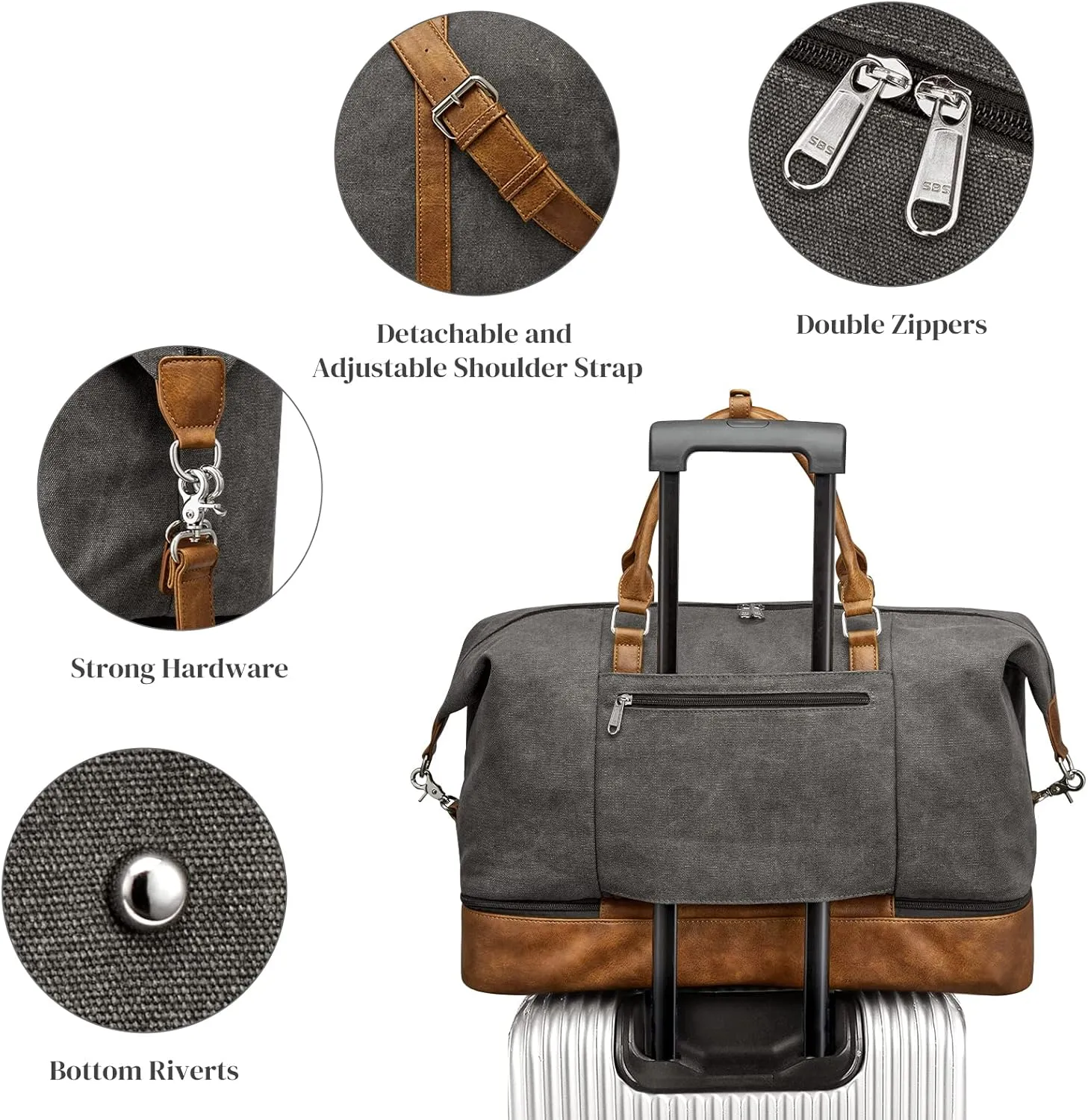 S-ZONE Weekender Bags for Women and Men Travel Duffel Bags with Shoe Compartment Overnight Carry on Duffle Tote Bag