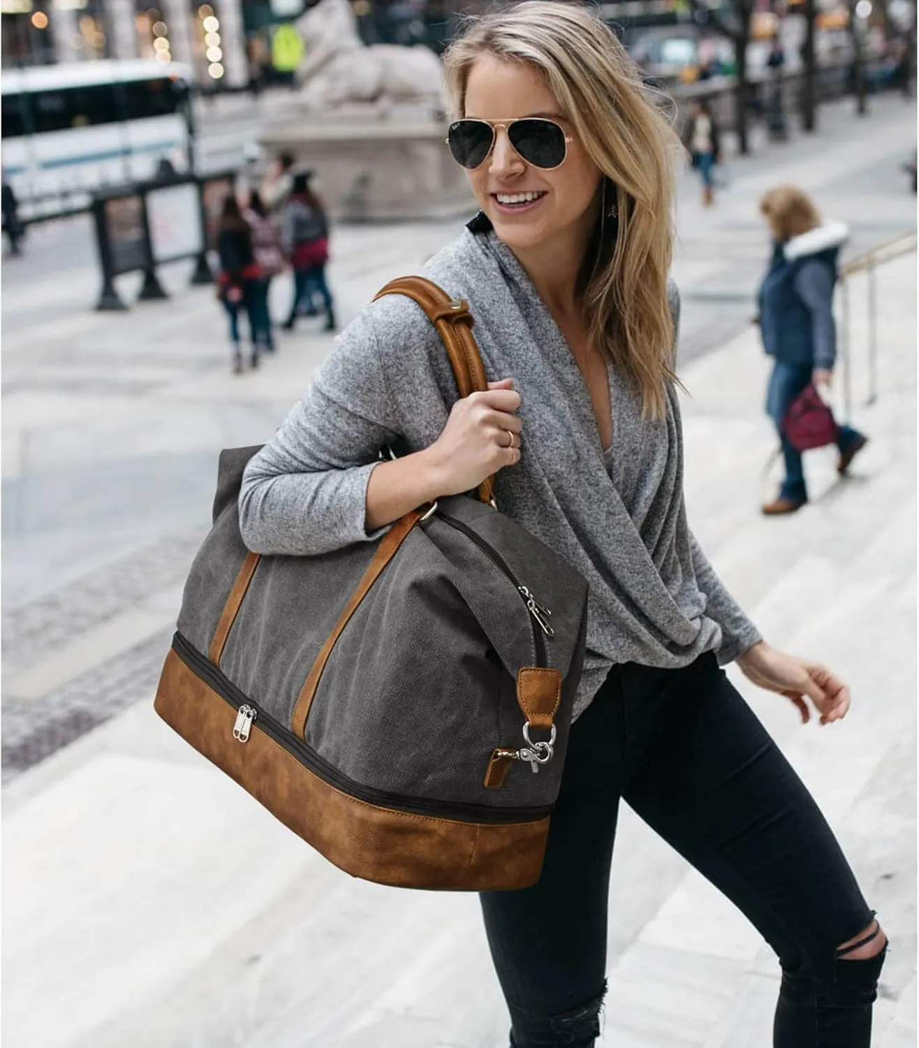 S-ZONE Weekender Bags for Women and Men Travel Duffel Bags with Shoe Compartment Overnight Carry on Duffle Tote Bag