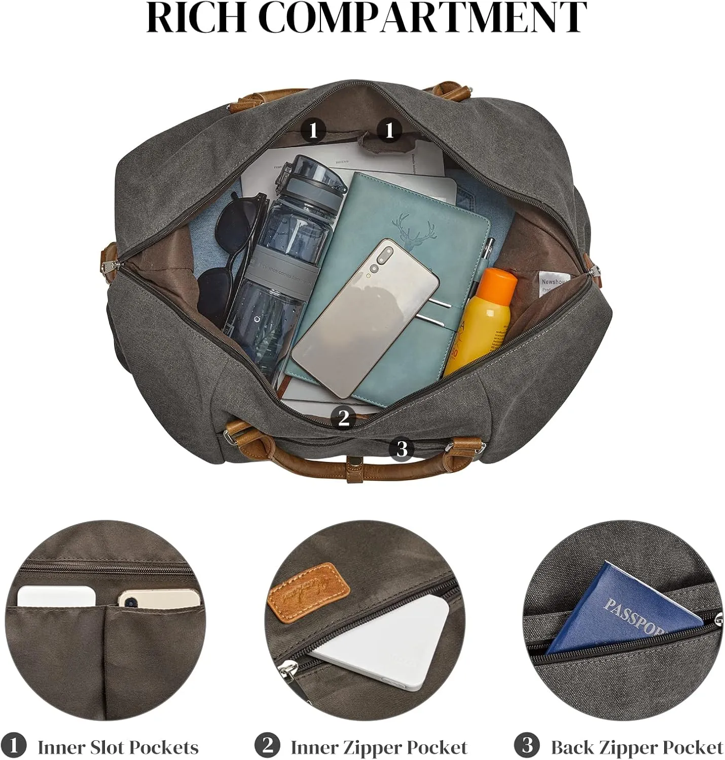 S-ZONE Weekender Bags for Women and Men Travel Duffel Bags with Shoe Compartment Overnight Carry on Duffle Tote Bag