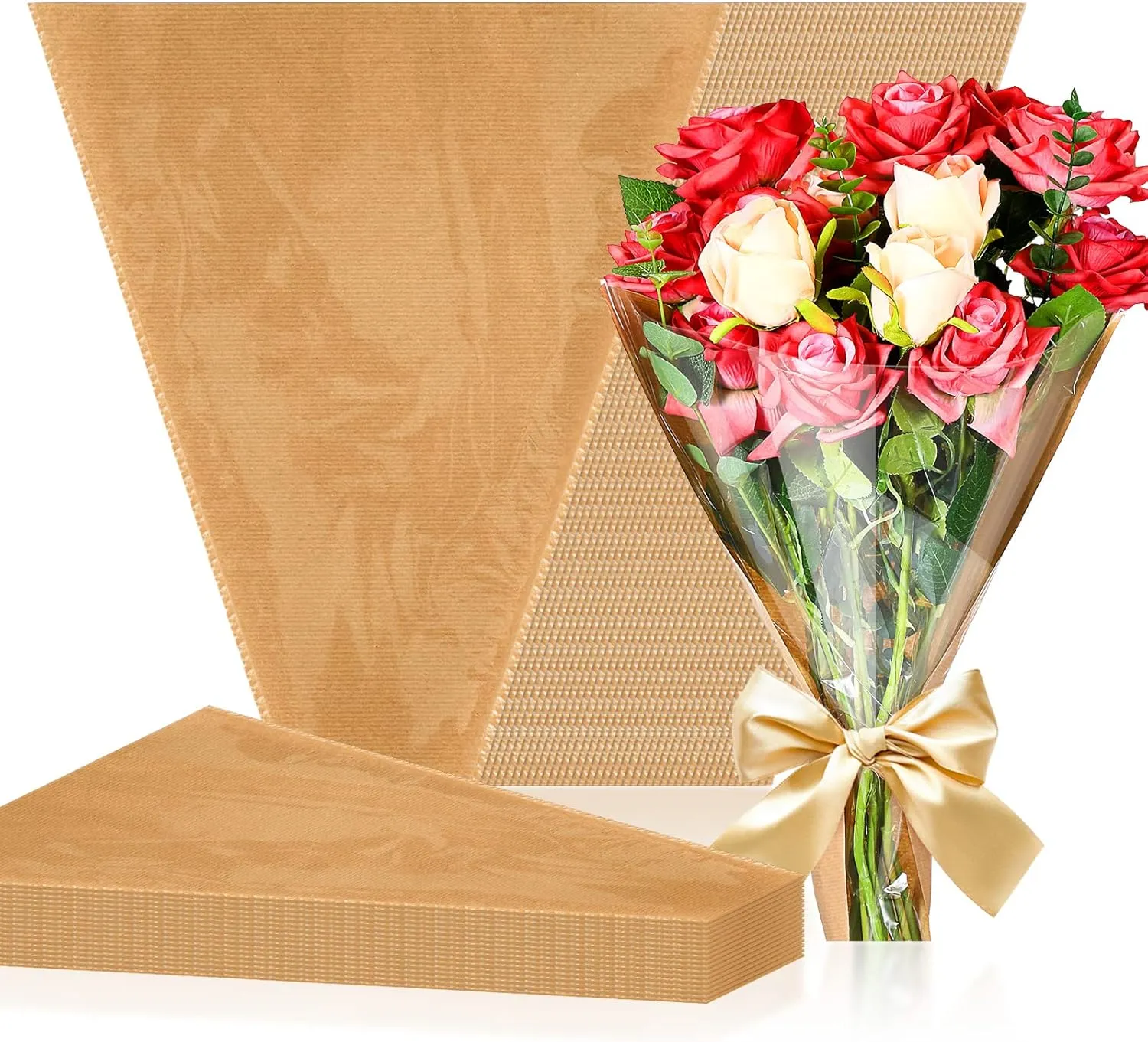 Sabary 100 Pcs Flower Bouquet Wrapping Paper Flower Rose Sleeves Bulk Floral Bags for Valentine‘s Day Bridal Shower Wedding Anniversary Birthday Mother's Day(15.8 x 13.8)