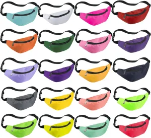 Saintrygo 20 Pcs Neon Fanny Pack Bulk, 90s 80s Fanny Pack Adjustable Waist Bags, Vintage Bag, Oxford Cloth for Workout Traveling Running Bachelor Party Favors Women Men(Classic Color)