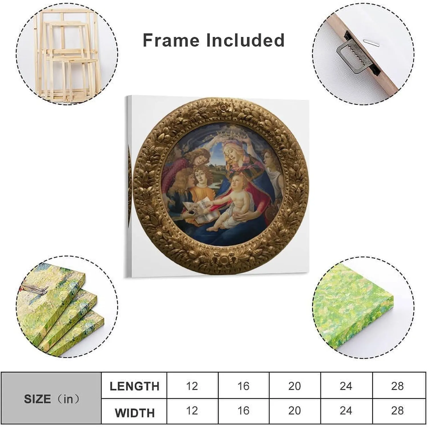 Sandro Botticelli Poster -Madonna of The Magnificat Canvas Wall Art Poster Decorative Bedroom Modern Home Print Picture Artworks Posters 20x20inch(50x50cm)