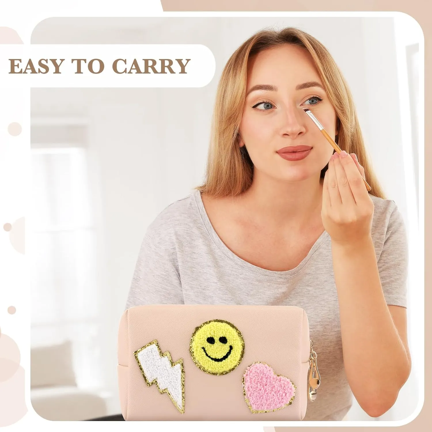 Sanwuta 4 Pcs Hair Face Skin Travel Bag Set Preppy Makeup Pouch PU Leather Skincare Bag Waterproof Cosmetic Organizer Birthday Christmas Gifts(Beige, Pink, Gray, Blue Gray,Fresh Style)