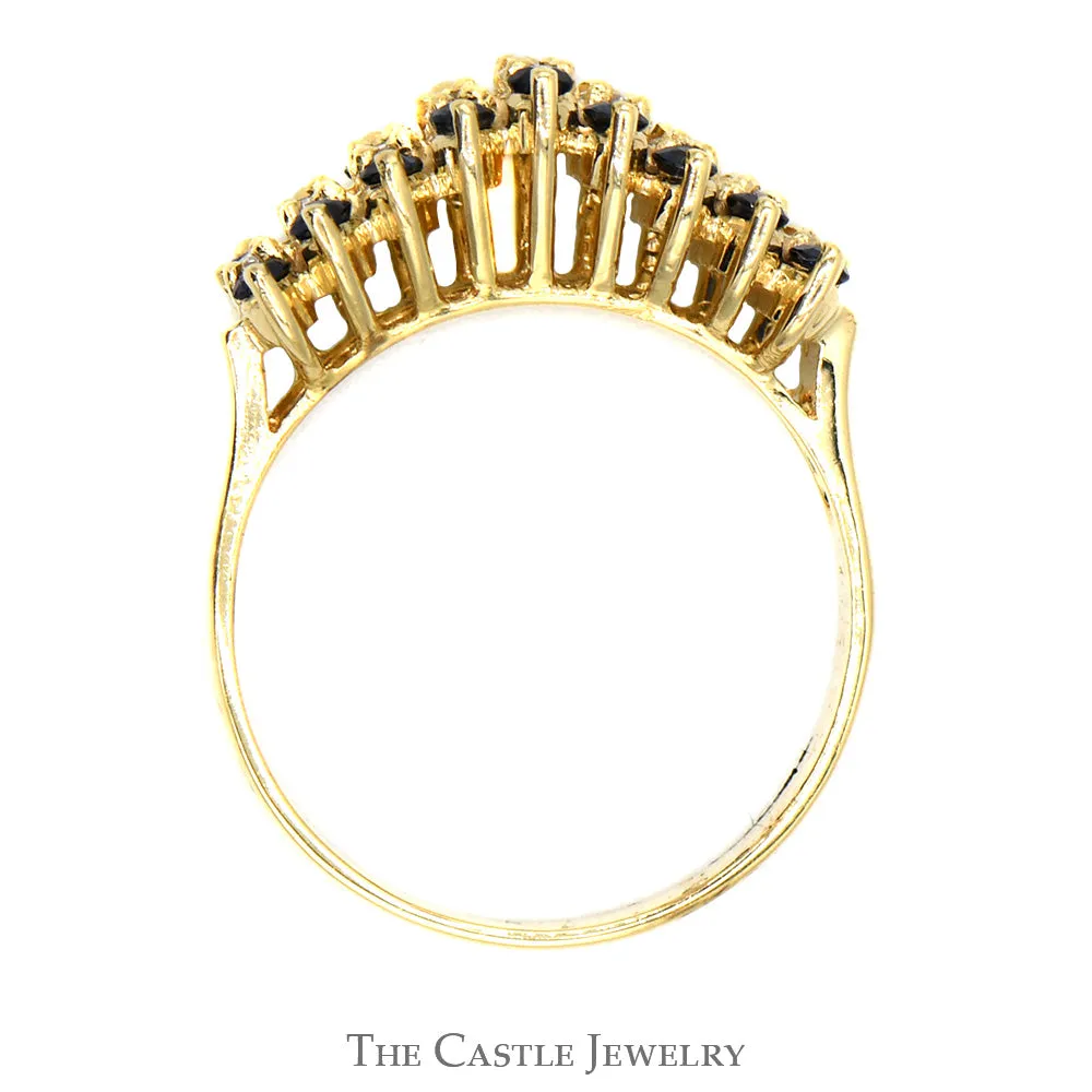 Sapphire and Diamond Cluster Band in 14k Yellow Gold Cathedral Mount