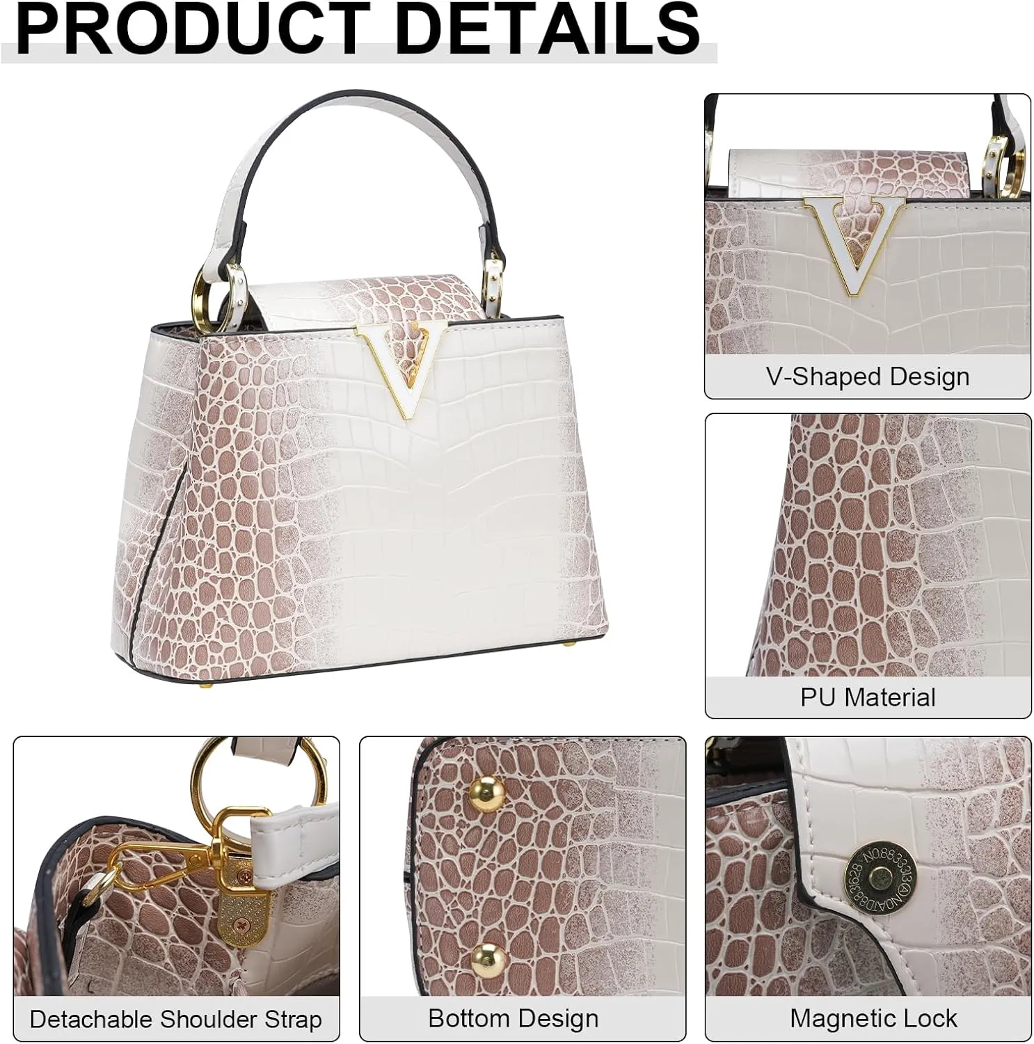 Satchel Bag for Women, Embossed Genuine Top Handle Purse Small Crossbody Handbag Women's Shoulder Tote Bag
