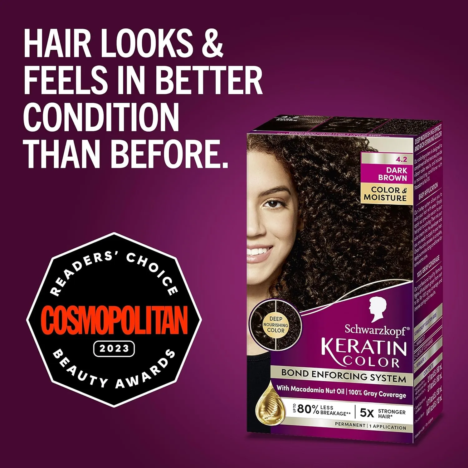 Schwarzkopf Keratin Color, Color & Moisture Permanent Hair Color Cream, 4.2 Dark Brown