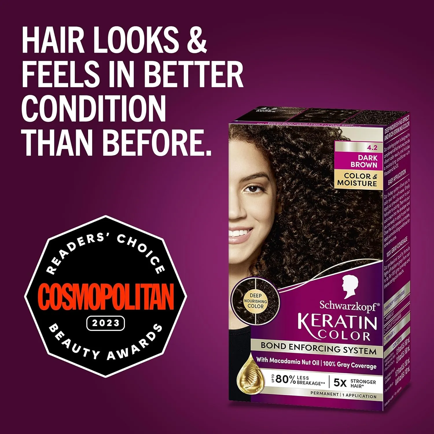 Schwarzkopf Keratin Color, Color & Moisture Permanent Hair Color Cream, 4.2 Dark Brown