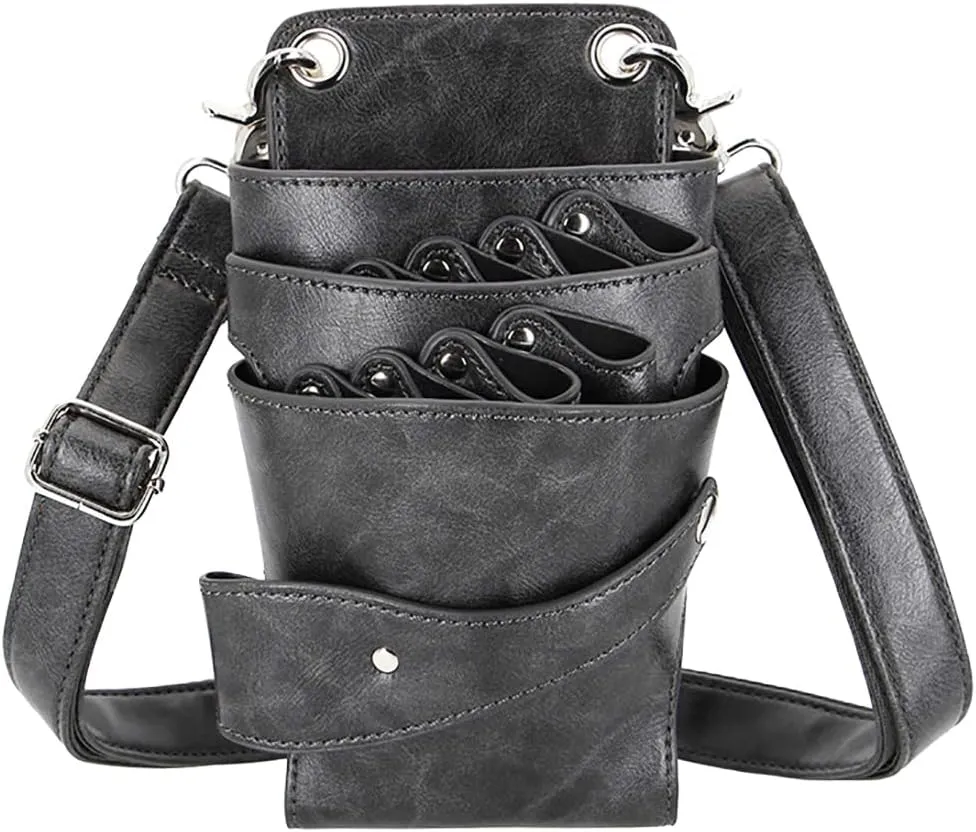 Scissors Bag- Soft Leather Salon Barber Hairdressing Scissor Shears Holster Hair Stylist Tools Bag with Waist Shoulder Belt