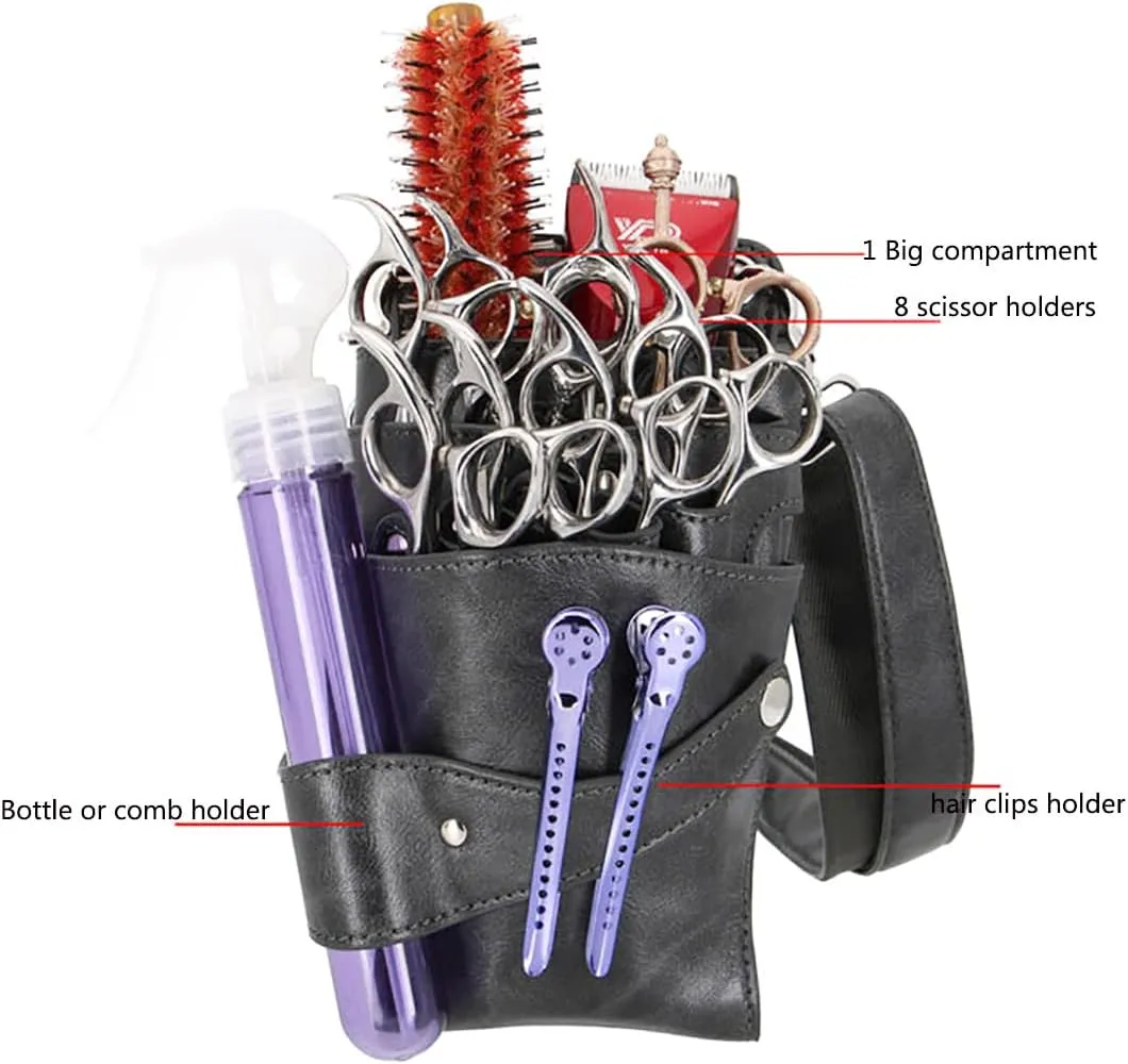 Scissors Bag- Soft Leather Salon Barber Hairdressing Scissor Shears Holster Hair Stylist Tools Bag with Waist Shoulder Belt