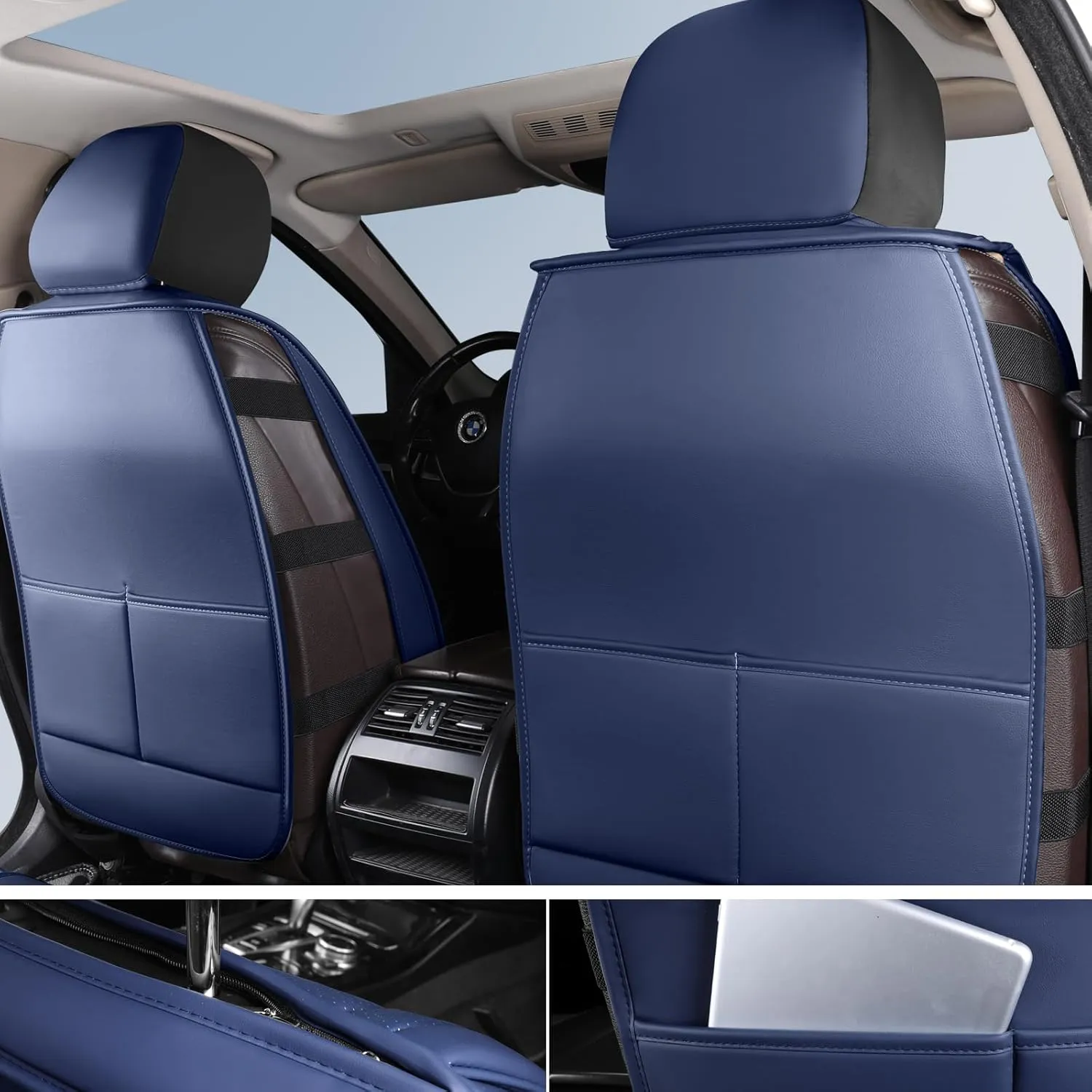 Seat Covers,Breathable Car Seat Covers Front Seats,Waterproof Car Seat Covers,Universal Anti-Slip Car Seat Protector for Most Cars SUV Truck Sedan(Style1,2 PCS Front Seat,Blue)
