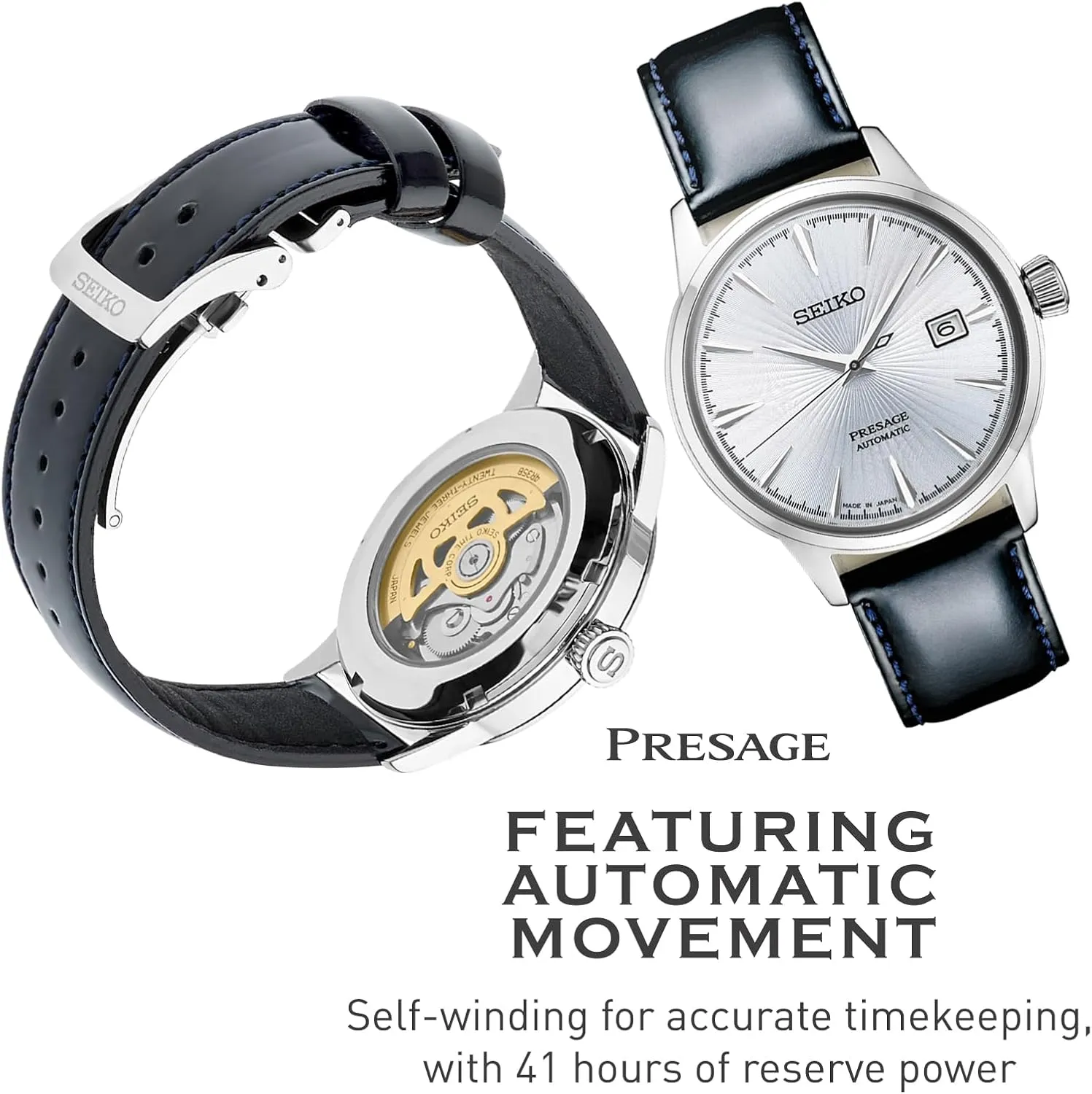 SEIKO Automatic Watch for Men - Presage Cocktail Time - Patterned with Golden Numerals and Date Calendar, 50m Water-Resistant