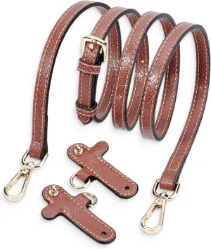 SENTEN Purse Strap Kit For Longchamp: Leather Replacement for Long Champ Mini Bag, Purse Strap Crossbody, Brown Set With Gold Clasp, 0.47" Wide x 3'1" to 4'1" Long
