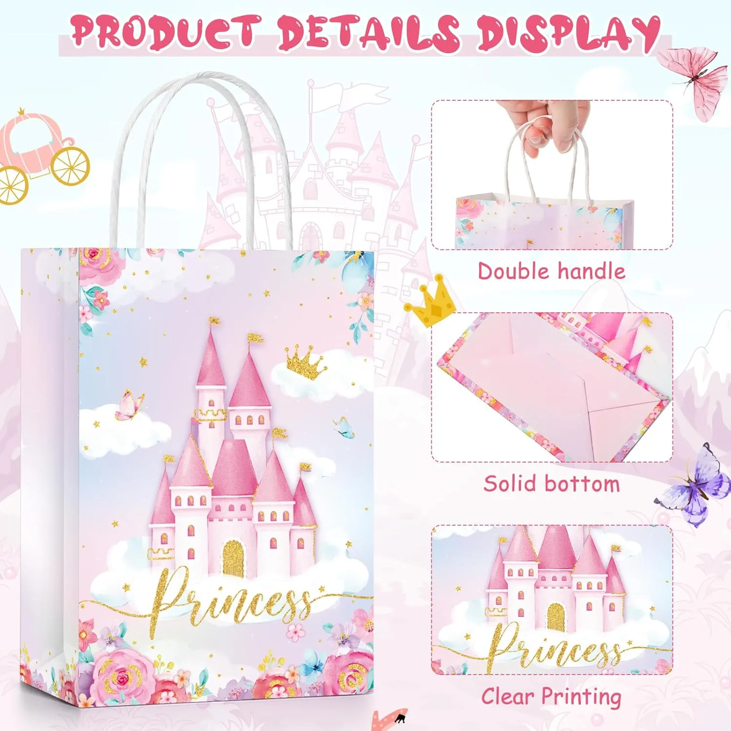 Sepamoon 24 Pcs Princess Prince Party Favor Bags Prince Princess Castle Bags Princess Treat Bags with Handles Candy Goodie Bags for Gender Reveal Party Baby Shower Wedding Supplies