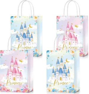 Sepamoon 24 Pcs Princess Prince Party Favor Bags Prince Princess Castle Bags Princess Treat Bags with Handles Candy Goodie Bags for Gender Reveal Party Baby Shower Wedding Supplies