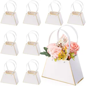 Sepamoon 8 Pcs Flower Bouquet Gift Bags Bulk Women for Arrangements 2025 Graduation Mother's Day Wedding Birthday Portable Flower Wrapping Paper Bag with Handle Waterproof Empty Florist Box(White)