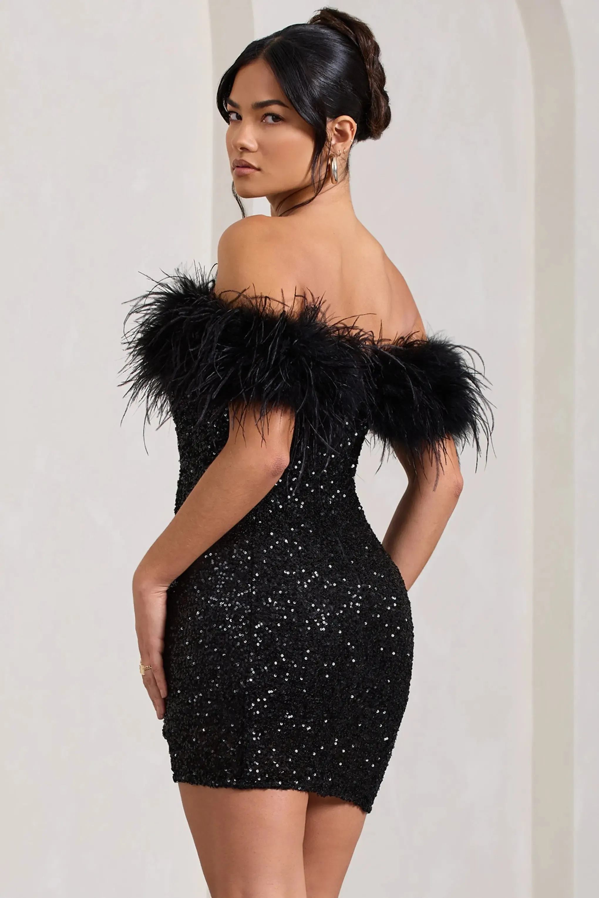 Sequin Mini Dress with Feather Trim