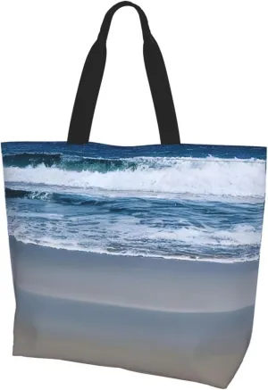Serene Coastal print Shoulder Handbag, Women Tote Purse, Large Capacity Shopping Bag, Top Handle Bag