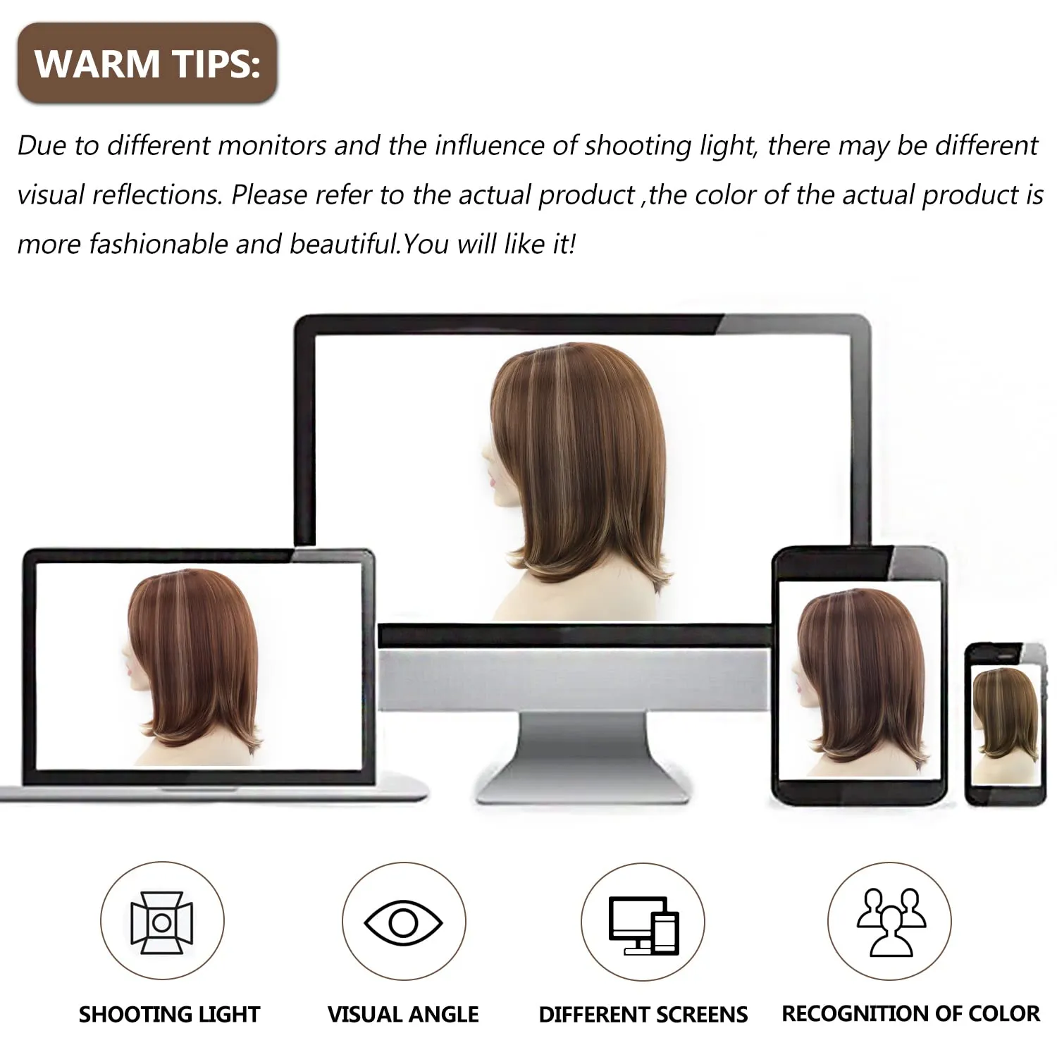 SEVENCOLORS Short Brown Mixed Blonde Bob Wigs for White Women Shoulder Length Synthetic Hair Wigs with Side Bangs Straight Blonde Highlights Women’s Bob Wig