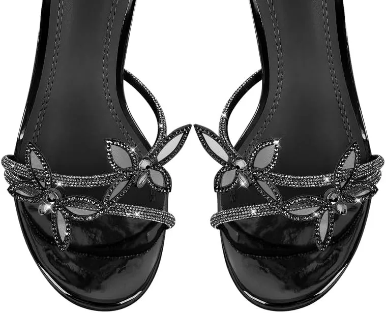 sexytag Diamante Heels Butterfly Wrap Around Strap Fantasy Rhinestone Sparkly Stiletto Heel Sandals