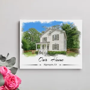 Shape28 Custom House Portrait On Canvas with Your Photos House Painting, Personalized Housewarming, for Couples,First home Realtor Closing Moving Away Real Estate Art