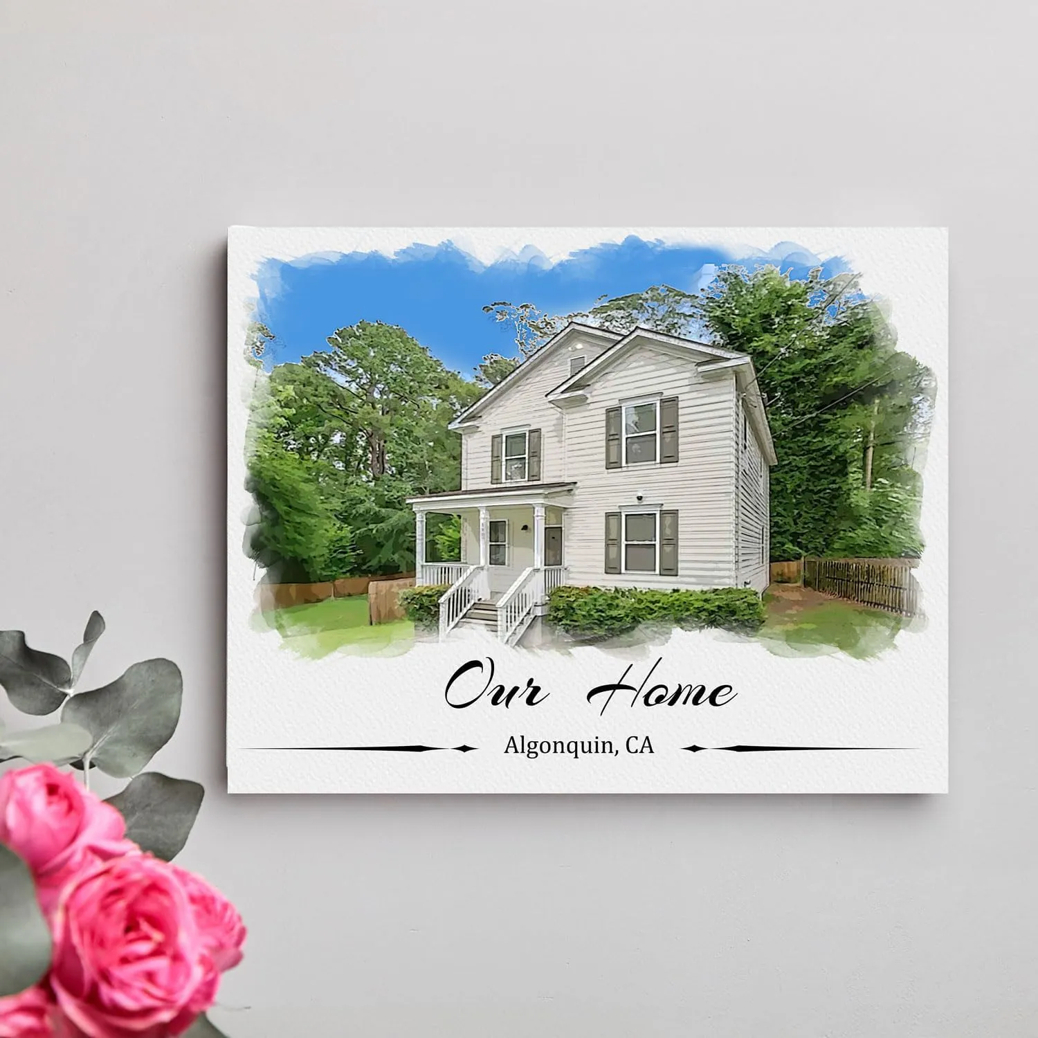 Shape28 Custom House Portrait On Canvas with Your Photos House Painting, Personalized Housewarming, for Couples,First home Realtor Closing Moving Away Real Estate Art