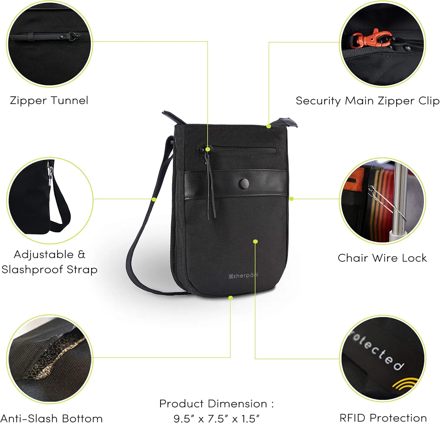 Sherpani Prima, Anti Theft Crossbody Bag, Travel Bag, Small Shoulder Bag, Cross Body Bag, Purses for Women