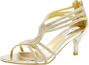 SheSole Women's Low Heel Dance Wedding Sandals Strappy Dress Shoes Silver Gold Heel