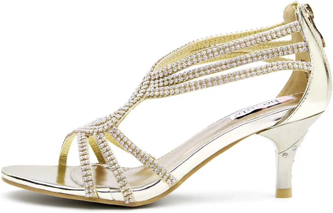 SheSole Women's Low Heel Dance Wedding Sandals Strappy Dress Shoes Silver Gold Heel