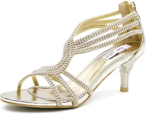 SheSole Women's Low Heel Dance Wedding Sandals Strappy Dress Shoes Silver Gold Heel
