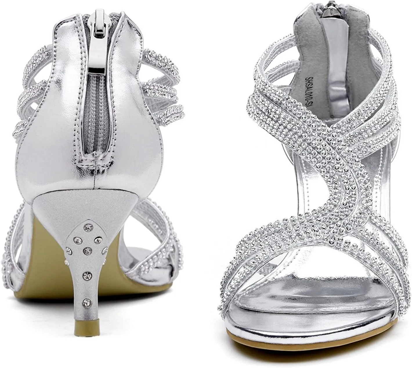 SheSole Women's Low Heel Dance Wedding Sandals Strappy Dress Shoes Silver Gold Heel