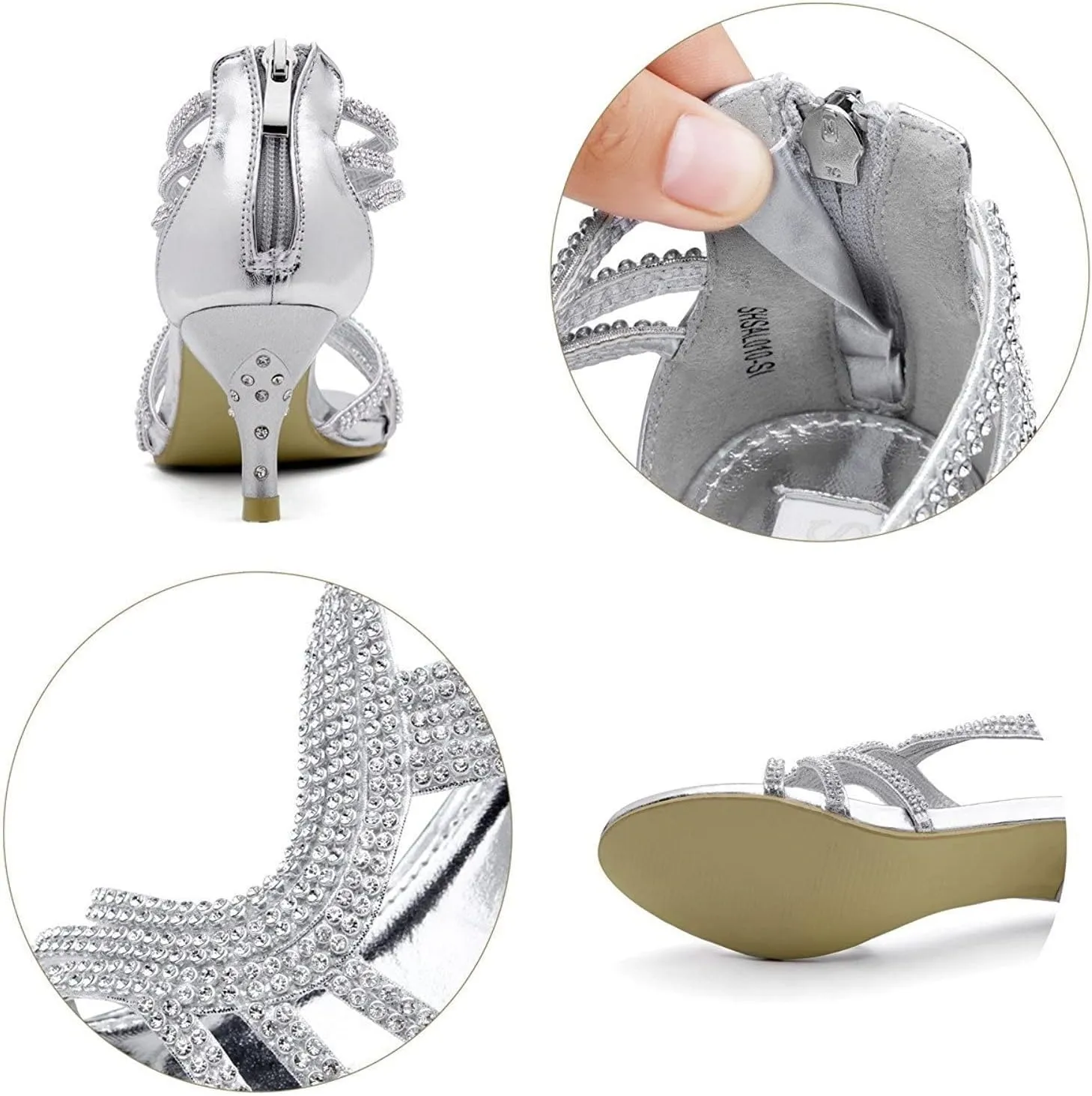 SheSole Women's Low Heel Dance Wedding Sandals Strappy Dress Shoes Silver Gold Heel