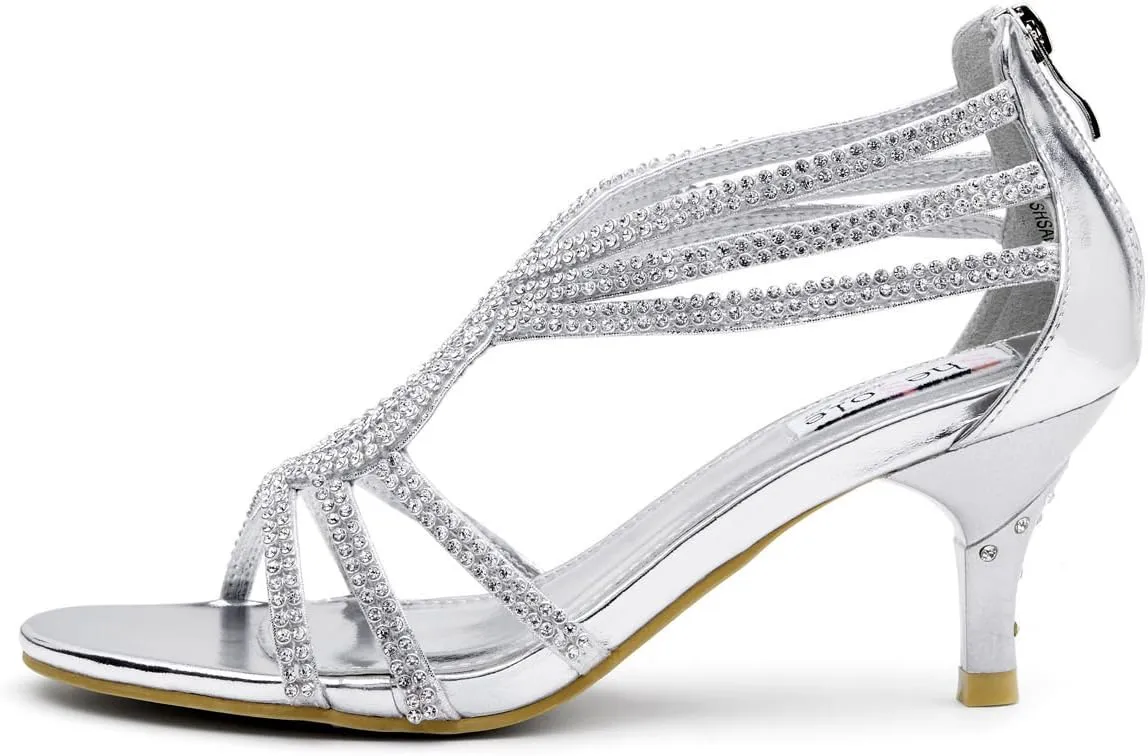 SheSole Women's Low Heel Dance Wedding Sandals Strappy Dress Shoes Silver Gold Heel