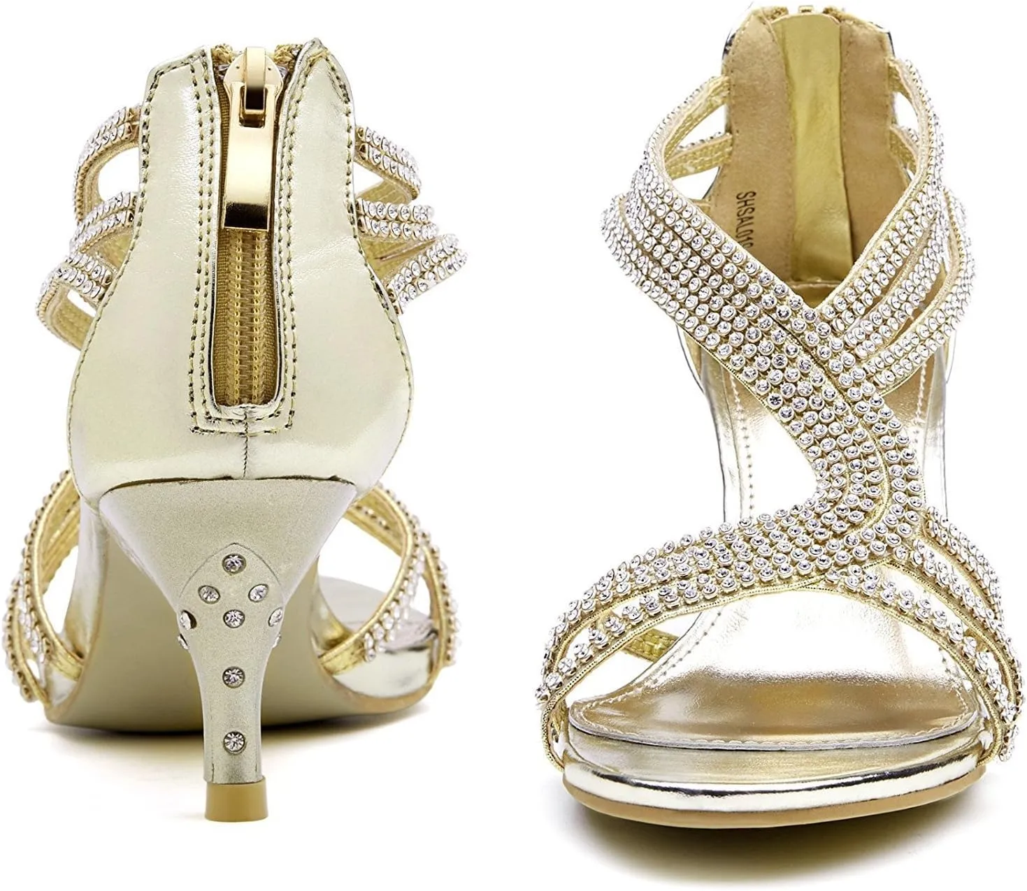 SheSole Women's Low Heel Dance Wedding Sandals Strappy Dress Shoes Silver Gold Heel