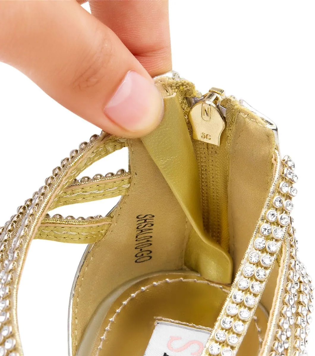 SheSole Women's Low Heel Dance Wedding Sandals Strappy Dress Shoes Silver Gold Heel