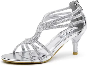 SheSole Women's Low Heel Dance Wedding Sandals Strappy Dress Shoes Silver Gold Heel