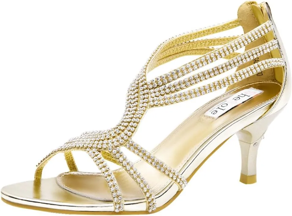 SheSole Women's Low Heel Dance Wedding Sandals Strappy Dress Shoes Silver Gold Heel