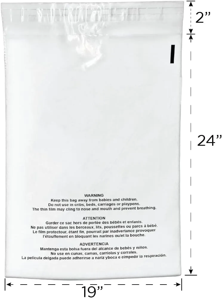 Shop4Mailers 19x24 Clear Poly Bag with Suffocation Warning – Self-Seal Adhesive, 1.5 Mil Clear Bag for FBA, Packaging Bags, Clothes Storage, & Shipping Bags – Permanent Seal Poly Mailers (Pack of 100)