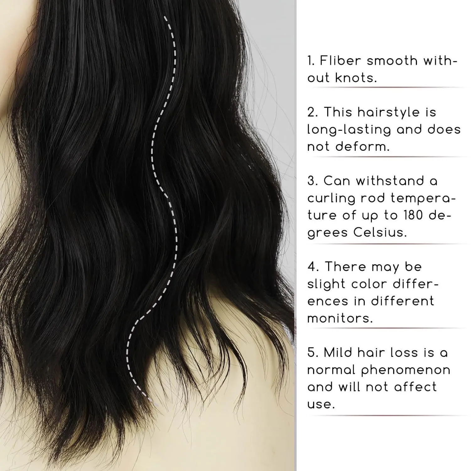Short Wavy Bob Wigs for Women Black Wig with Lace Synthetic Wigs for Black Women 14 Inch Middle Part Wig Black Curly Wigs for White Women Shoulder Length for Daily (#1B Natural Black)