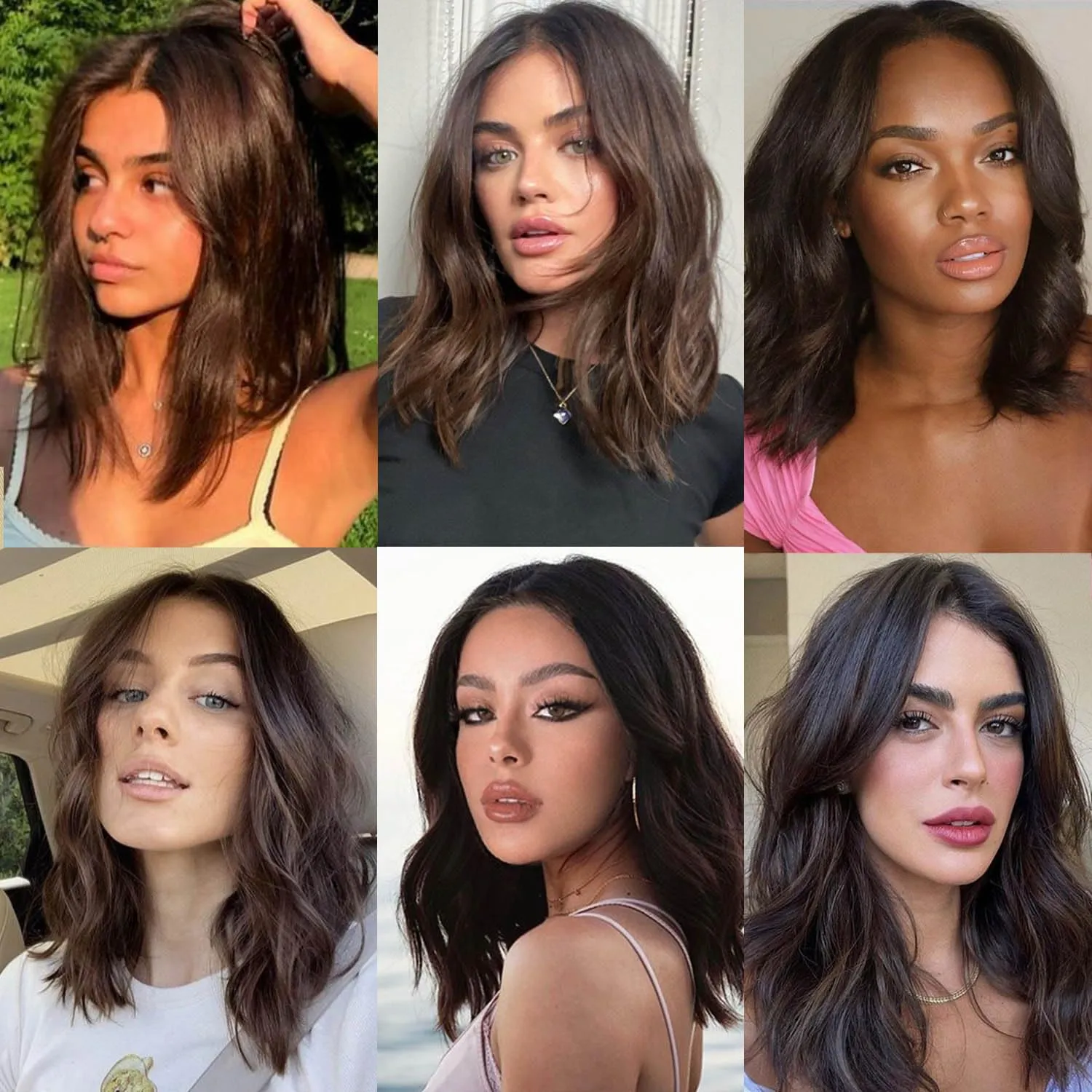 Short Wavy Bob Wigs for Women Dark Brown Wig with Lace Synthetic Wigs for White Women 14 Inch Middle Part Wig Brown Curly Wigs for Black Women Shoulder Length for Daily (#4 Dark Brown)