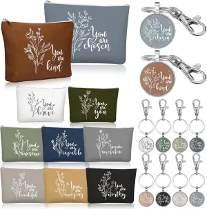 Sieral 20 Pcs Inspirational Gifts for Women Cosmetic Makeup Bags and Keychains Bulk with Inspirational Quotes Appreciation Gifts for Women Mom Nurse Teacher Graduation Employee(Aesthetics)