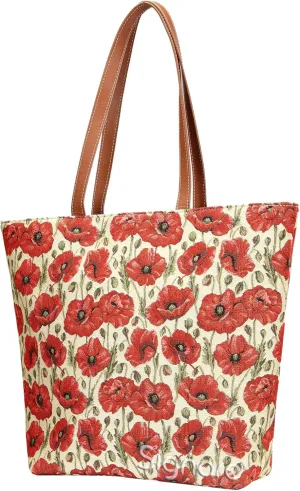 Signare Tapestry Shoulder Bag Tote Bag for Women with Poppy Flower Design (SHOU-POP)