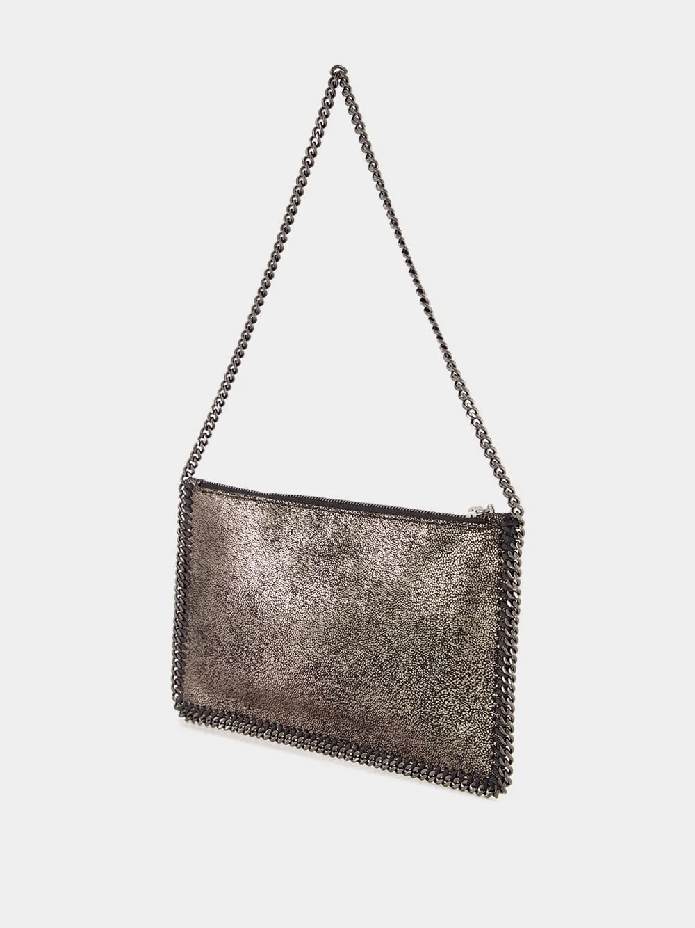 Silver Eco Shiny Chamois Pochette with Chain