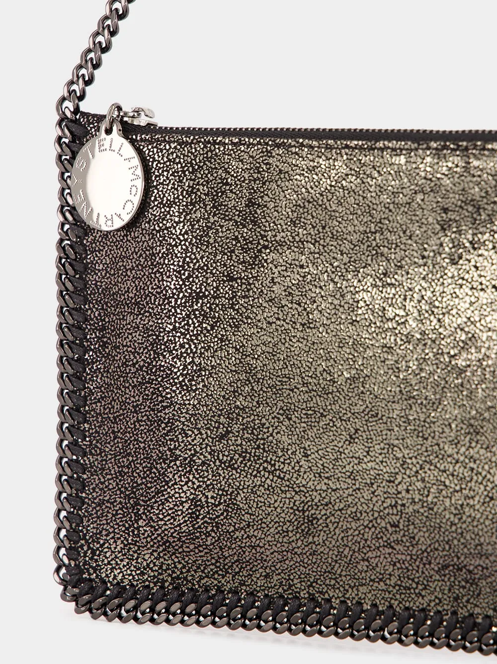 Silver Eco Shiny Chamois Pochette with Chain