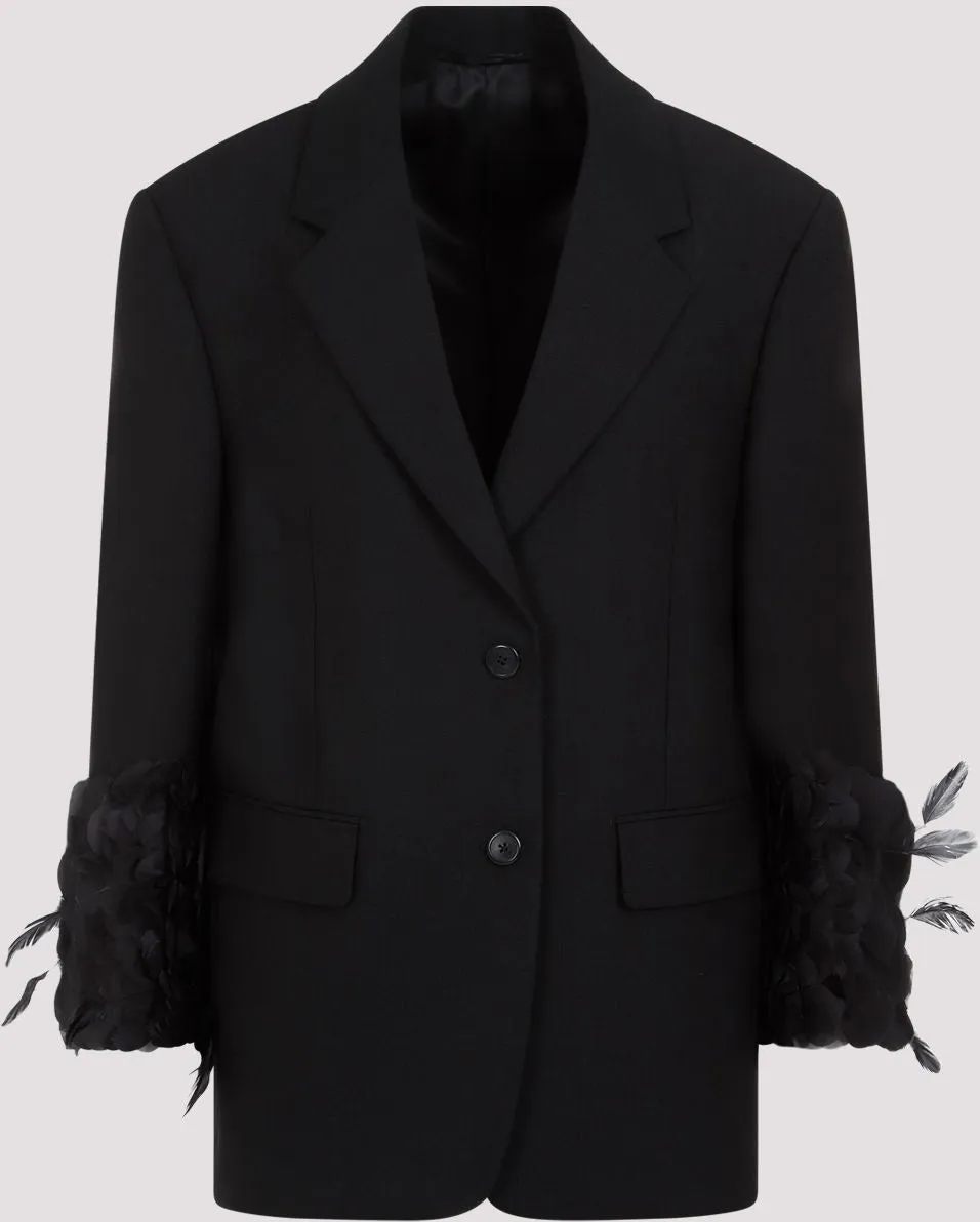 SINGLE-BREASTED WOOL JACKET WITH FEATHER TRIM