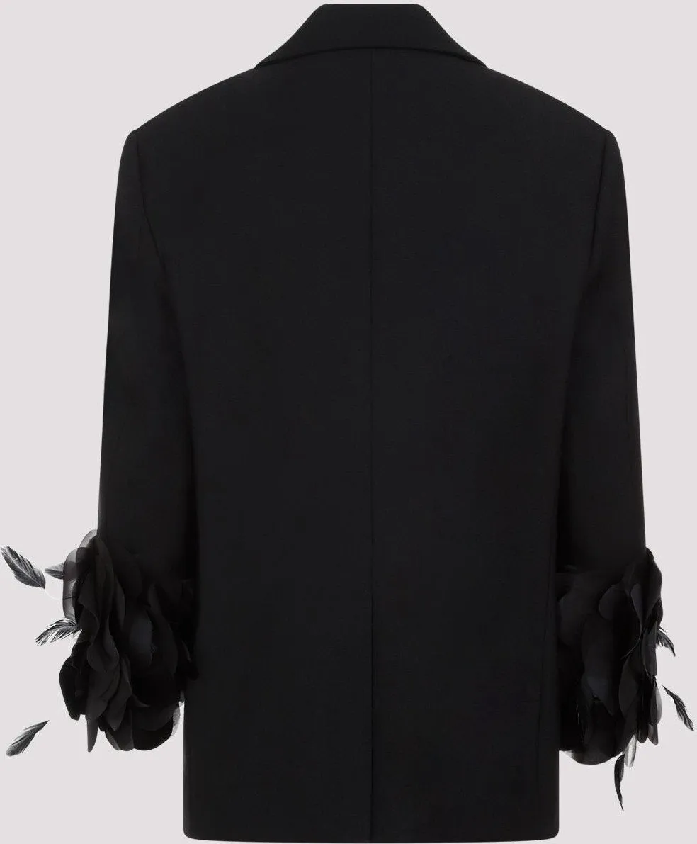 SINGLE-BREASTED WOOL JACKET WITH FEATHER TRIM