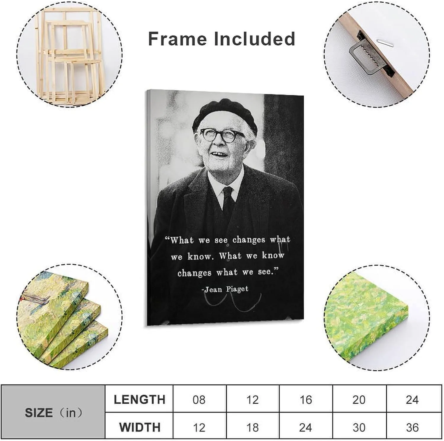 SINUJE Jean Piaget Quote Poster Canvas Wall Art For Room Aesthetic And Decor Poster For Bedroom Living Room Bathroom Kitchen Office Decor 24x36inch(60x90cm) Frame-style