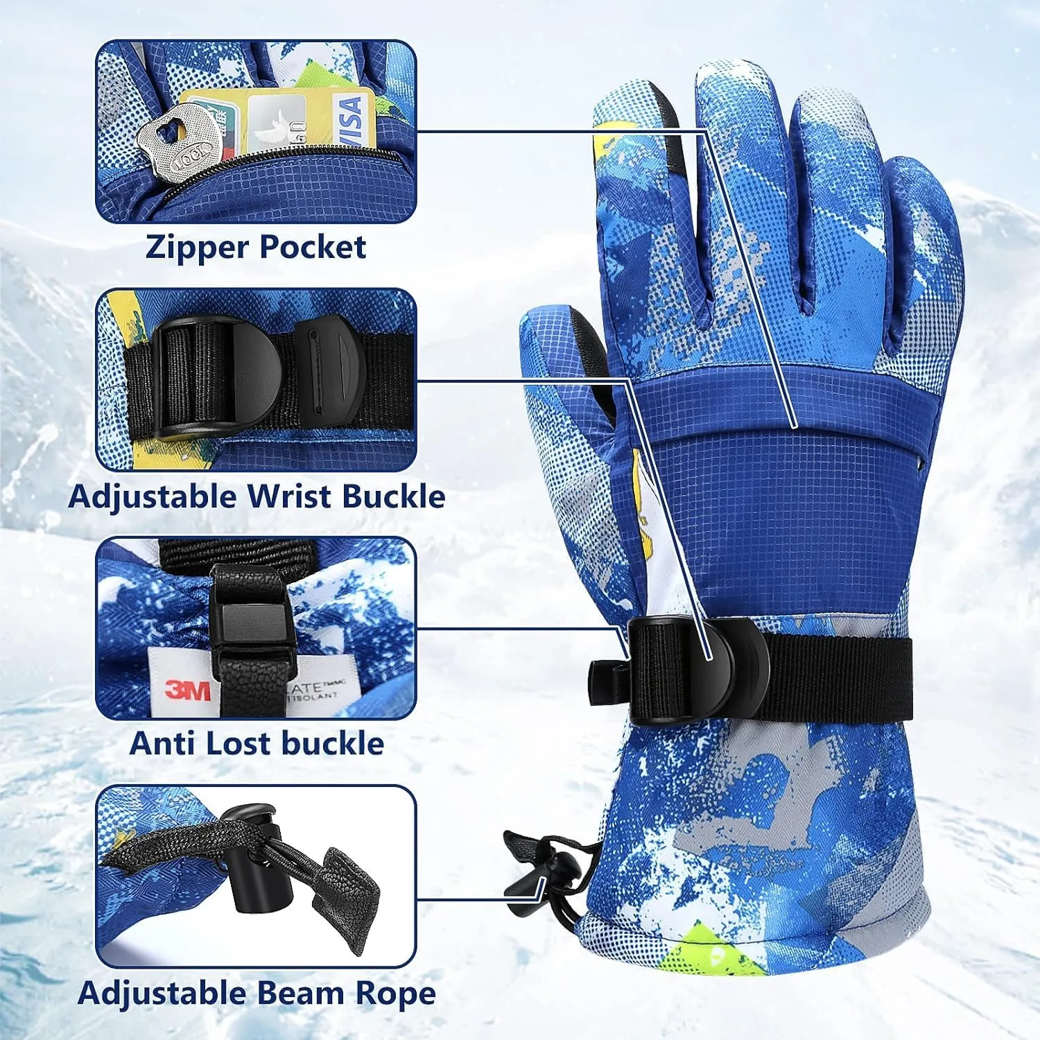 Ski Gloves, Warmest Waterproof and Breathable Snow Gloves for Cold Weather, Fits Both Men & Women,for Parent Child Kids Outdoor