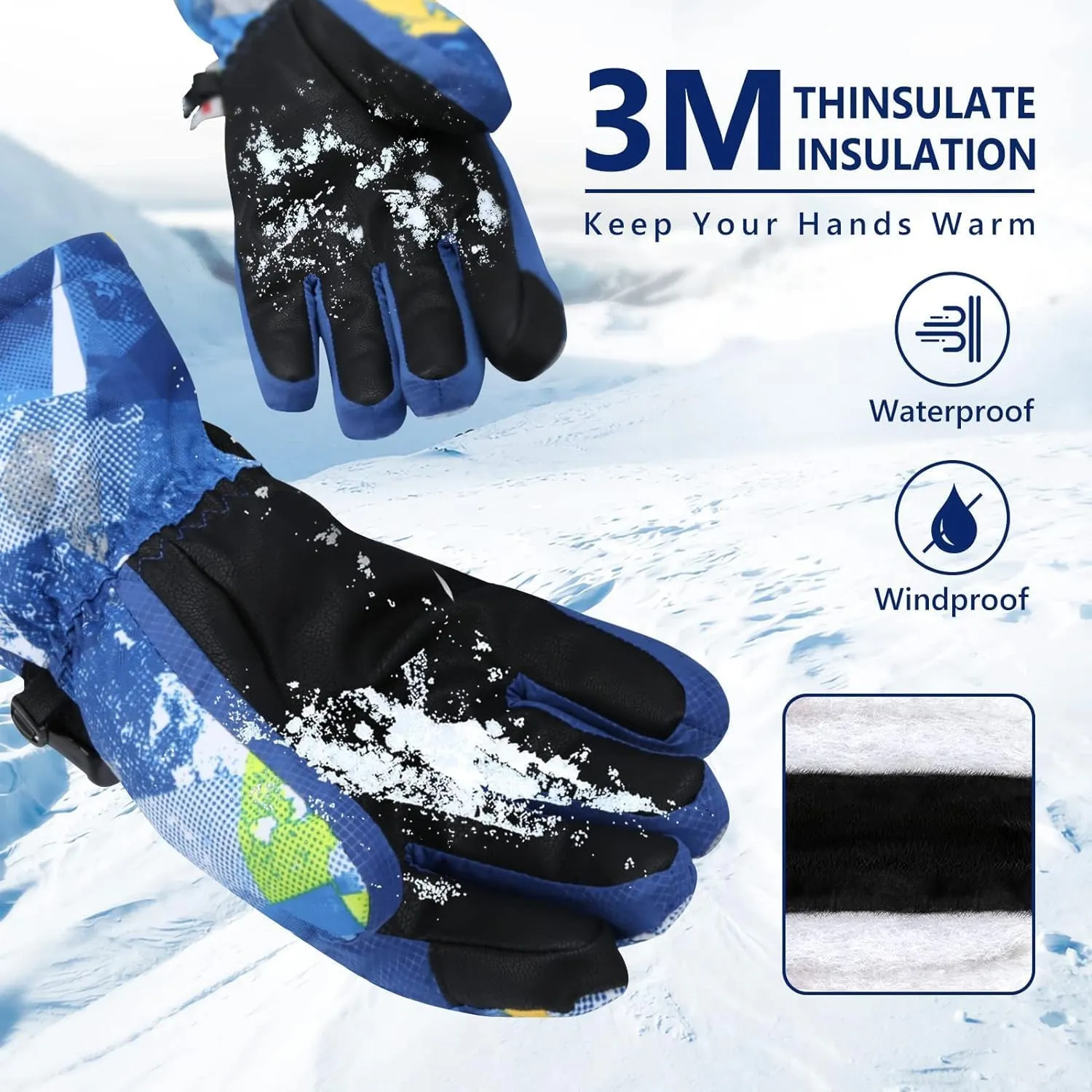 Ski Gloves, Warmest Waterproof and Breathable Snow Gloves for Cold Weather, Fits Both Men & Women,for Parent Child Kids Outdoor
