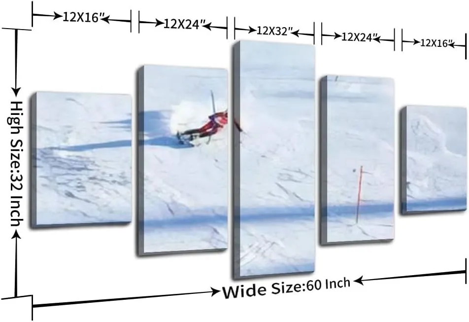 Skipvelo 5 Panel Canvas Wall Art Prints PyeongChang South Korea February 22 2018 Mens Slalom Alpine sking 2018 Paintings Artwork Home Decor Ready to Hang for Living Room Dining Room Large Size